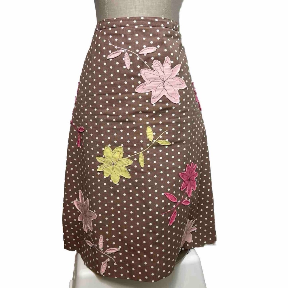 Boden Brown Midi Skirt with Pink and Yellow Floral Accents